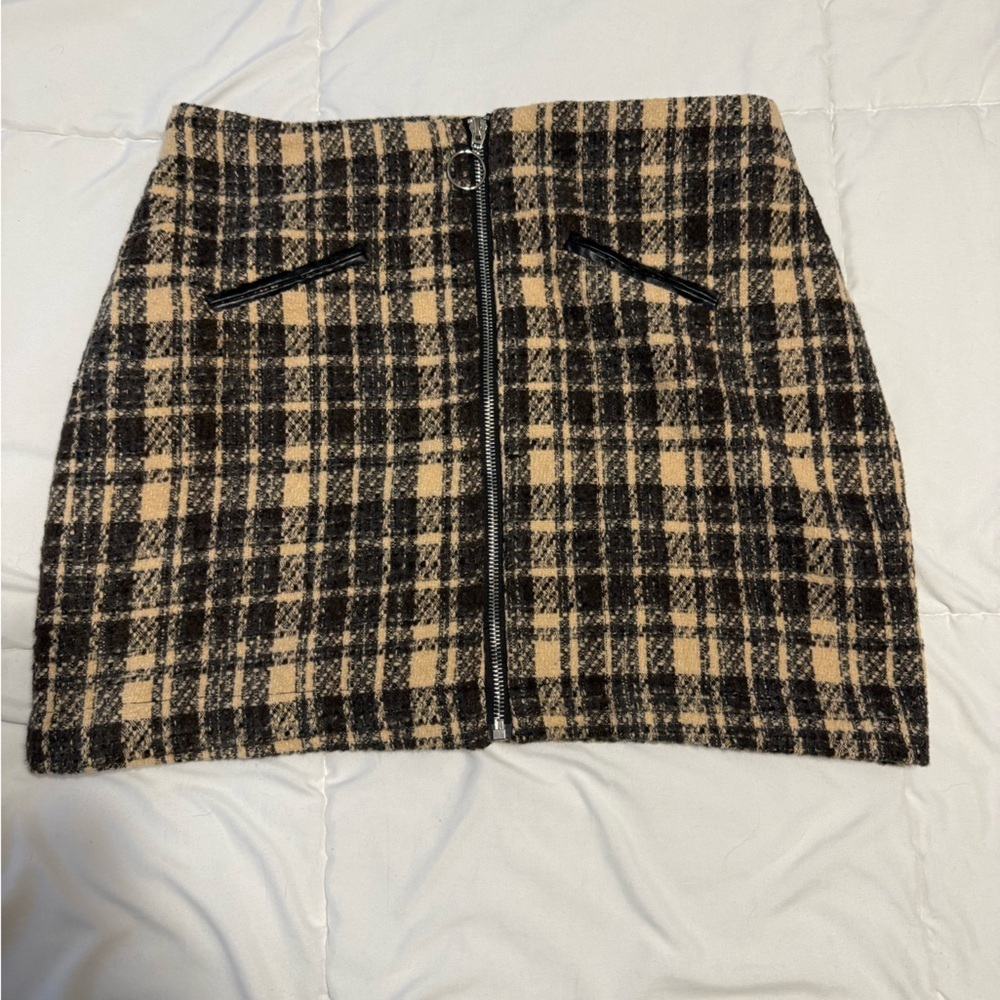 HYFVE Checkered Mini Skirt in Tan and Black